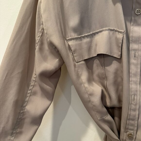 Khaki silky long sleeve shirt dress - Calvin Klein - Picture 2 of 3